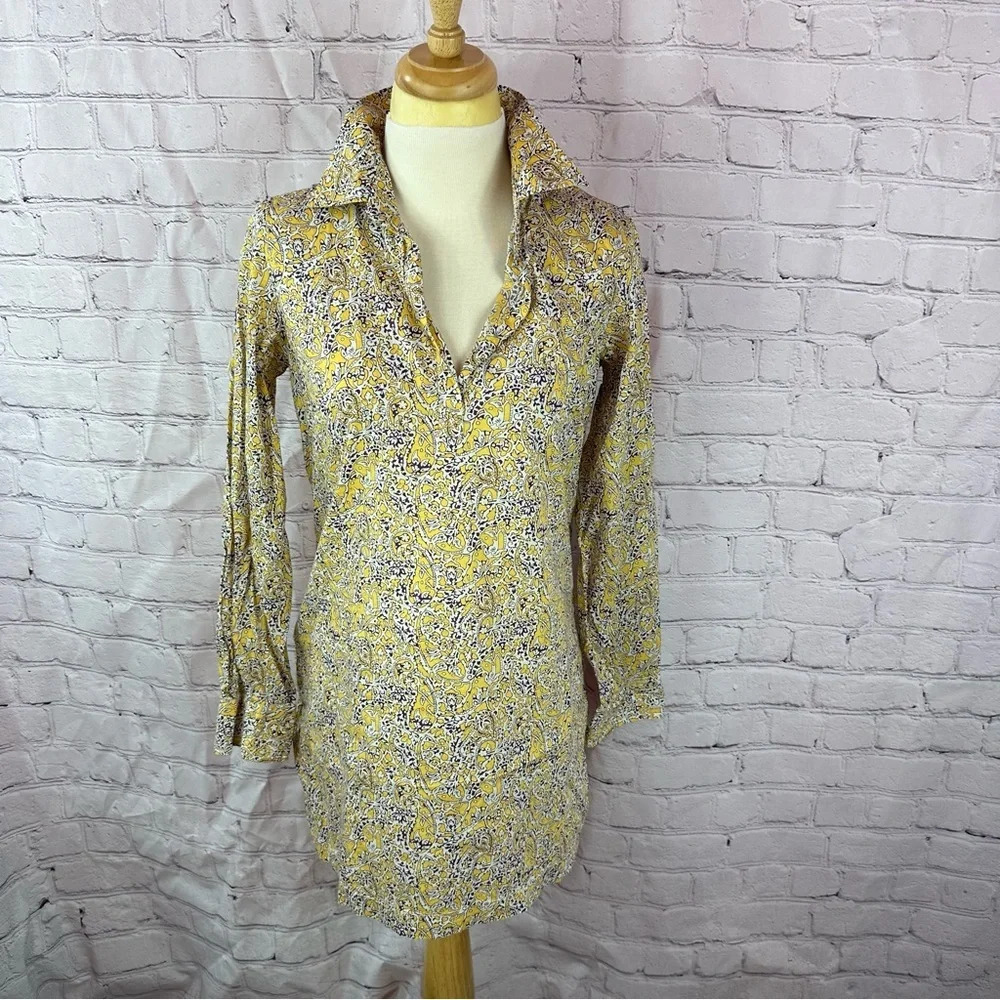brooks brothers liberty art fabrics yellow floral shirt dress sx small preppy